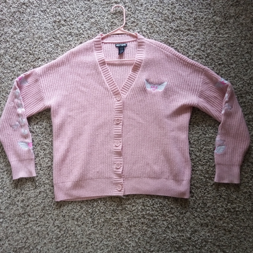 Hot Topic Women's Kawaii Wings Embroidered Cardigan Pink Size Medium / Small - Picture 2 of 10